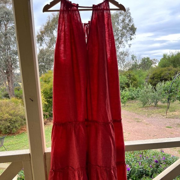 Sussan Sz 18 Colour Terracotta /Rust Relaxed 100% Linen Dress - Picture 9 of 11